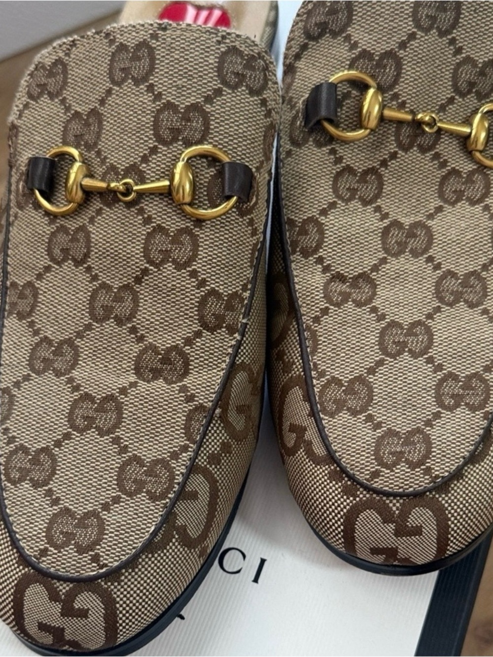 Gucci Beige Brown GG Canvas Horsebit Slip-On Loafers - Picture 5 of 5